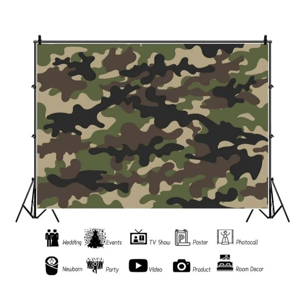 8x6ft Camouflage Pattern Backdrop Soldier Army Green Military Photo Backdrop